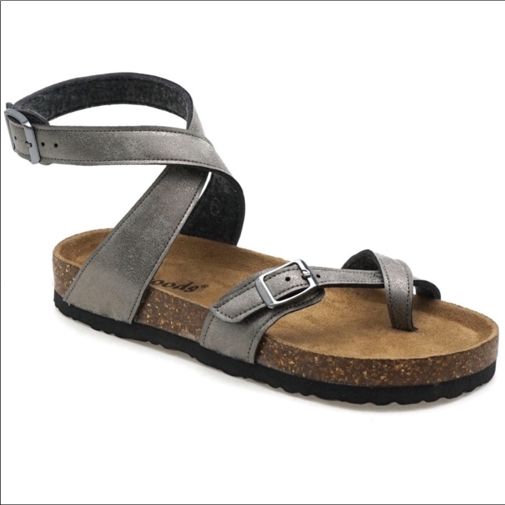 Pewter faux leather sandals